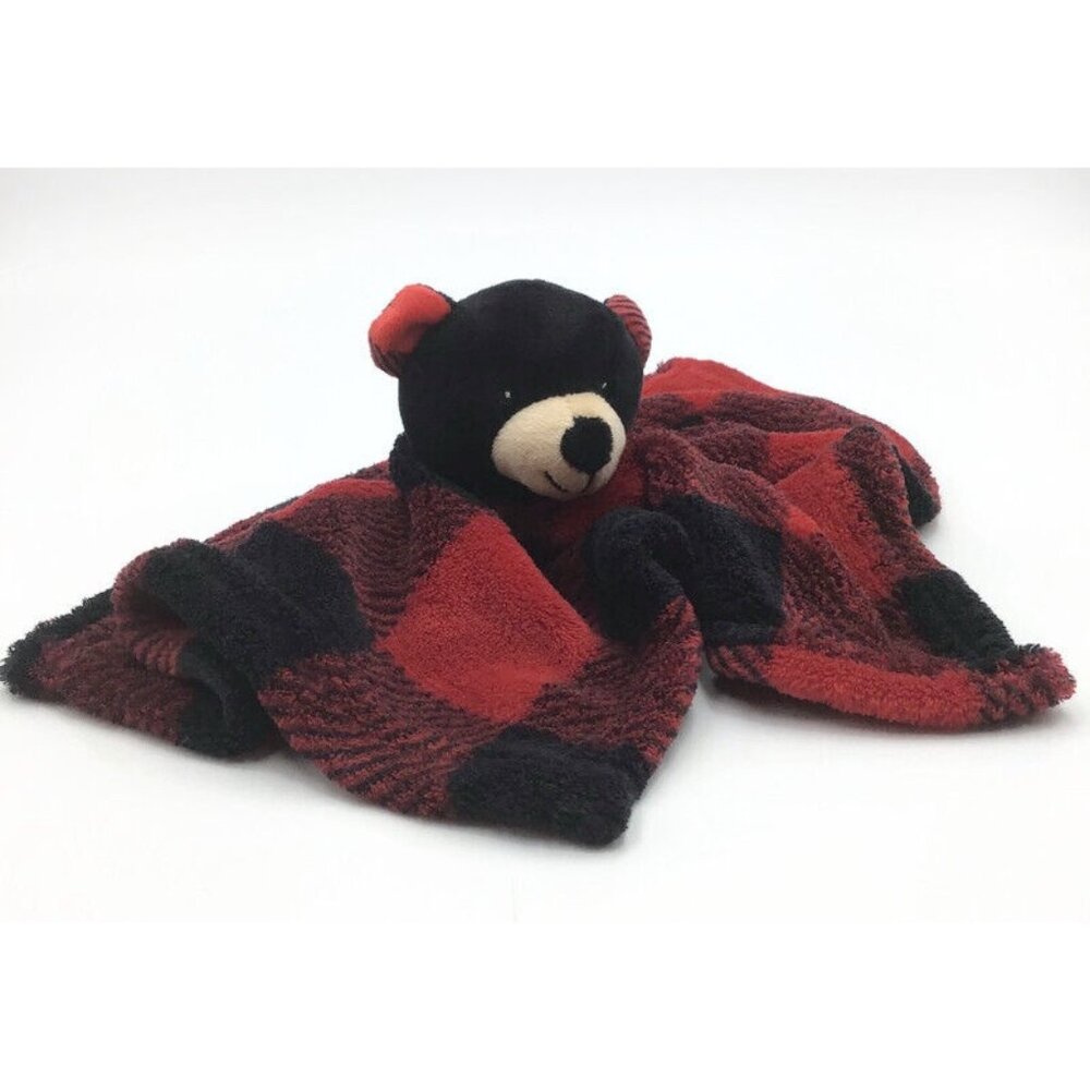 Wishpets Bear Lovey Red Black Buffalo Check Woodsy 12" Baby Security Blankie